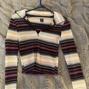 BDG Urban Outfitters Thermal Quarter Zip Striped Top